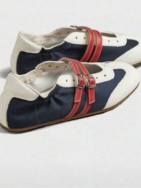 Navy and White Casual Shoes with Red Straps